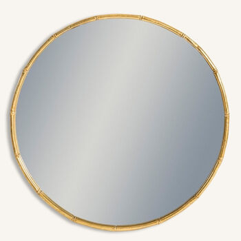 Antique Gold Round Metal Bamboo Wall Mirror, 2 of 5