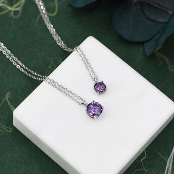 Sterling Silver Amethyst Purple Cz Pendant Necklace, 6 of 11