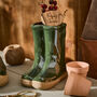 Personalised Forest Green Welly Boots Planter, thumbnail 1 of 7