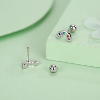 Sterling Silver Rainbow Cz 18 G Screw Back Stud Earrings, 5 of 12