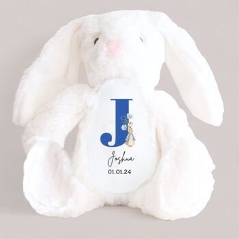 White Personalised Bunny Rabbit Boy Soft Toy, 2 of 2