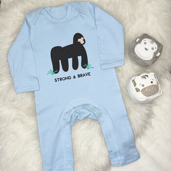 Strong And Brave Gorilla Jungle Babygrow, 7 of 10