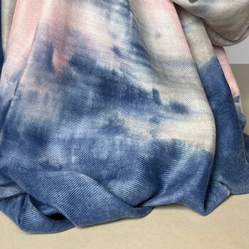 Watercolour Colourblock Border Scarf In Navy And Pink, 3 of 3