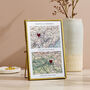 Personalised Map Picture With Two Hand Stitched Hearts, thumbnail 1 of 4