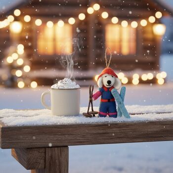 Handmade Felt Porscha The Skiing Poodle Decoration, 3 of 3