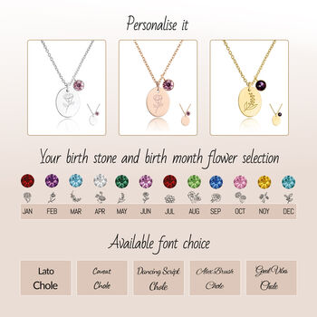 Personalised Birth Flower With Birthstone Necklace, 2 of 9