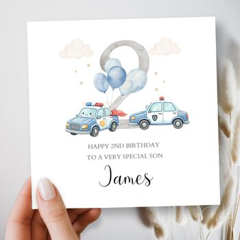 Police Cars 3rd Birthday Card, 1st 2nd Birthday Card For Son, Nephew, Any Relationship, 2 of 4