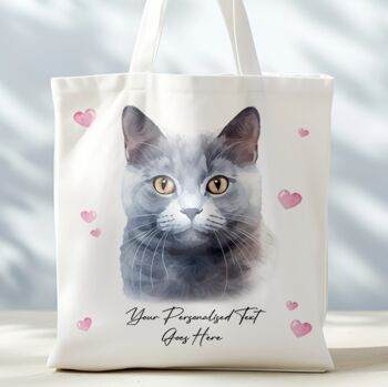 Personalised Tote Bag Cat With Love Hearts. 20 Different Breeds, 3 of 12