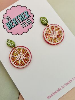 Grapefruit Glitter Resin Statement Earrings /Gift For Gin Lovers / Boozy Brunch Gift / Exotic Holiday Earrings, 5 of 5