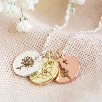 Personalised Small Birth Flower Disc Charm Necklace, 4 of 11