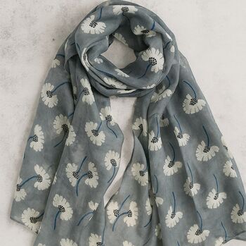 Grey Flower Print Scarf, 2 of 6