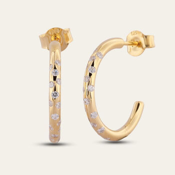 Gold White Topaz Gemstone Seren Hoops, 2 of 4