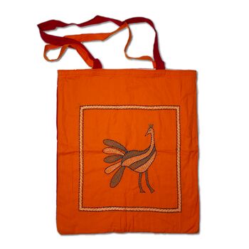 Upcycled Reversible Peacock Red And Orange Tote Bag, 3 of 6