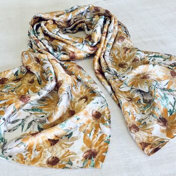 Silk Blend Summer Golden Flowers Scarf, 2 of 5