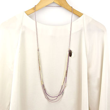 Feather Tassel Layered Long Purple Necklace, 3 of 10