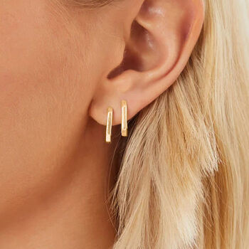 Gold Plated Sterling Silver Rectangle Huggie Hoop Earrings, 2 of 4