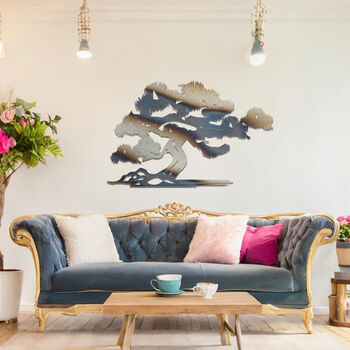 Metal Bonsai Tree Hanging Wall Art For Living Room Or Garden, 8 of 11