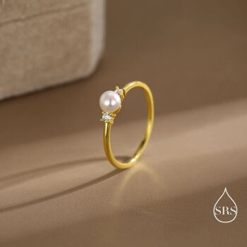Sterling Silver Genuine Freshwater Pearl And Cz Ring, 6 of 12
