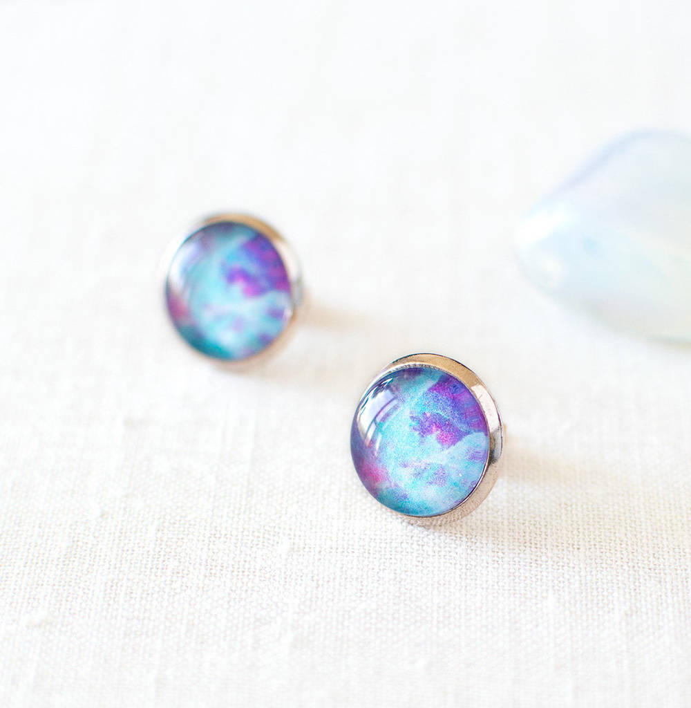 Blue And Magenta Galaxy Earrings By Juju Treasures