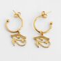 Egyptian Eye Of Horus Gold Plated Hoop Earrings, thumbnail 1 of 4