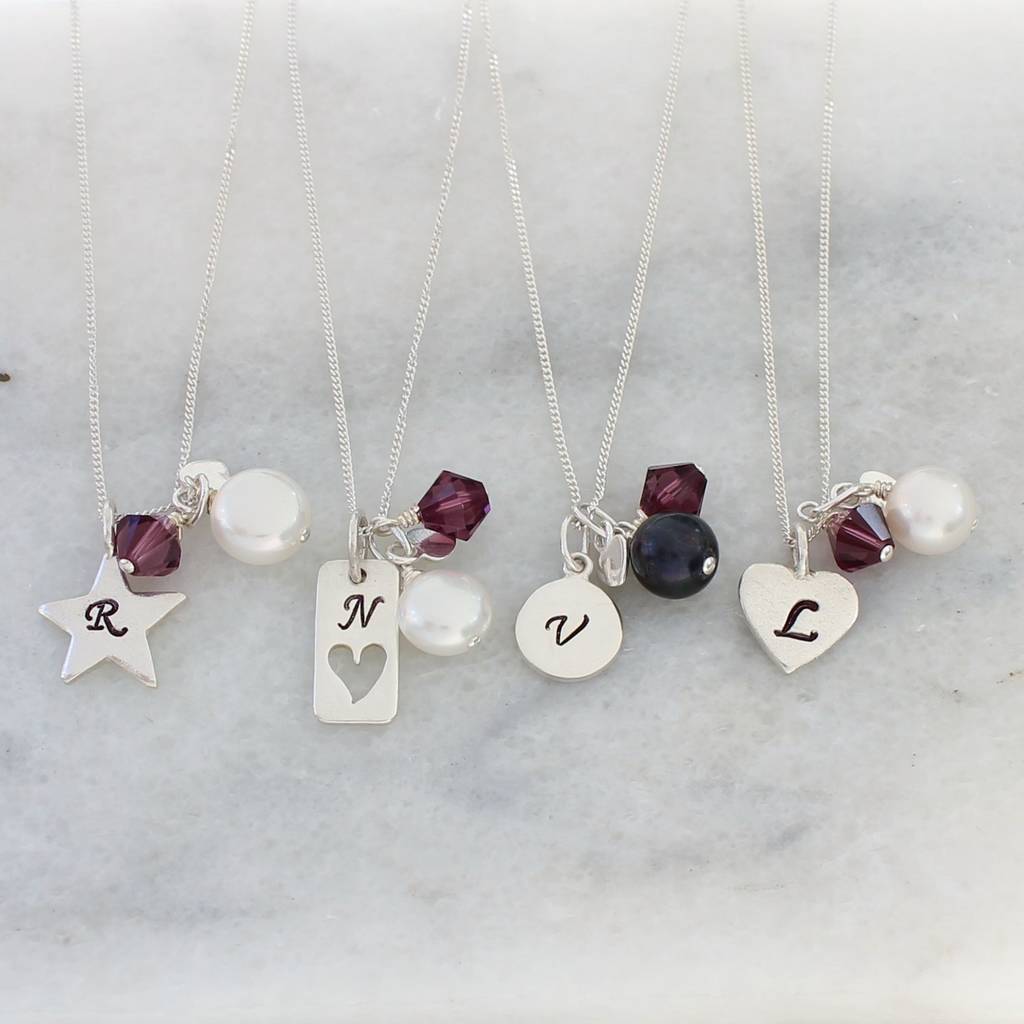 personalised birthstone and silver charm necklace by bish bosh becca ...