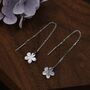 Sterling Silver Hand Carved Mother Of Pearl Apple Blossom Threader Earrings, thumbnail 1 of 8