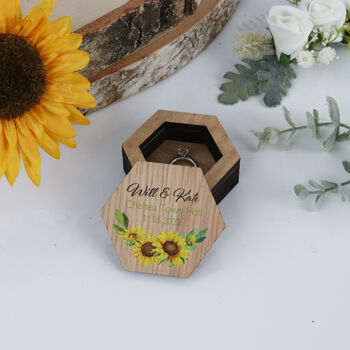 Personalised Wooden Wedding Ring Box Sunflower, 9 of 9