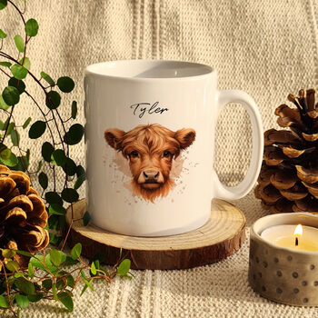 Personalised Name Boy Highland Cow Ceramic Mug, 2 of 5