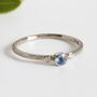 Dainty Diamond And Sapphire 18ct Gold Trilogy Ring, thumbnail 2 of 7