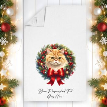 Personalised Cat In Christmas Wreath Gift Tea Towel, 4 of 12