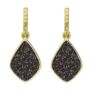 Black Druzy Crystal 18k Gold Plated Drop Earrings, thumbnail 2 of 4