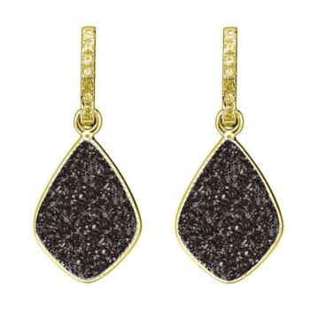 Black Druzy Crystal 18k Gold Plated Drop Earrings, 2 of 4