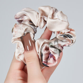 Silk Scrunchie Hair Scrunchie Ponytail Holder Hairband Mulberry Silk Satin Midi Luxurious Pink Floral Hair Tie, 5 of 5
