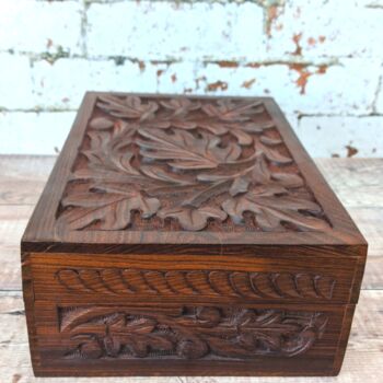 Oak Leaf Floral Carved Wooden Box, 6 of 10