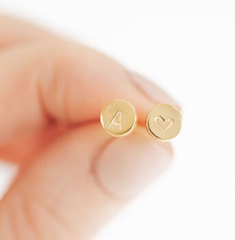 Rosa Hand Stamped Disc Initial Earrings, 5 of 10