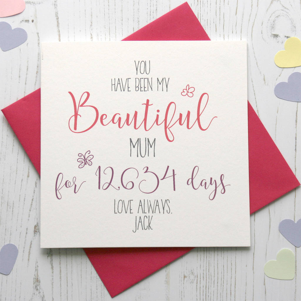 No Of Days Being My 'Beautiful' Mum/Mummy Card By The Cornish Card ...