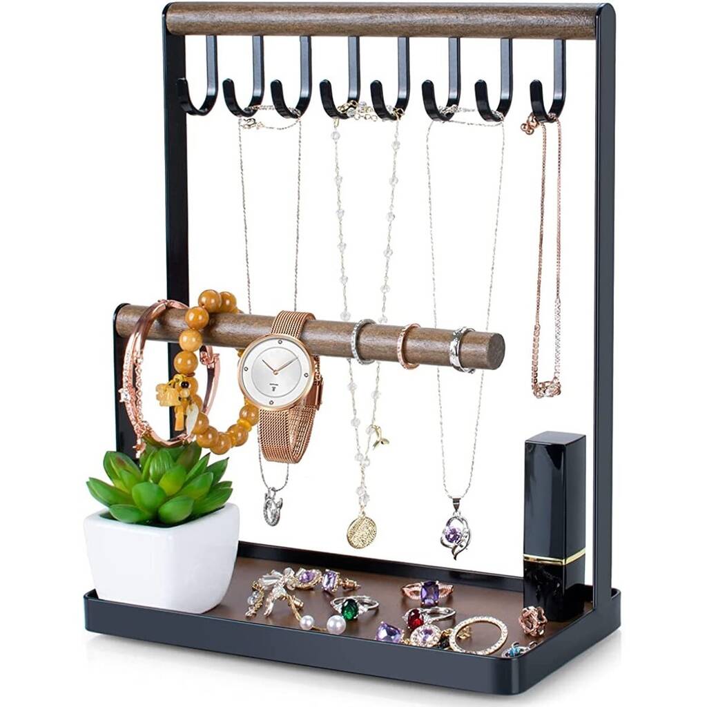 Three Tier Jewelry Stand Holder With Hooks, 1 of 10