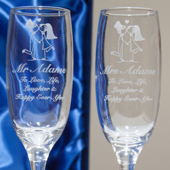 Mr And Mrs Engraved Champagne Flute Set, 3 of 6