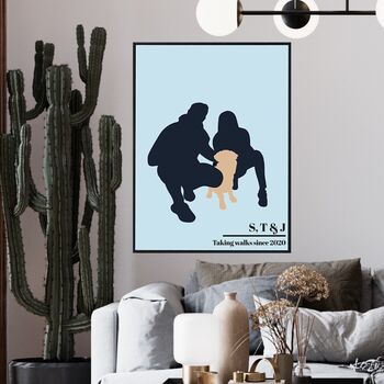 Custom Family People Pet Portrait Art Print, 2 of 8