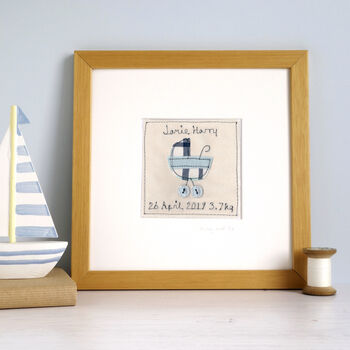 Personalised New Baby Boy Embroidered Picture Gift, 5 of 12