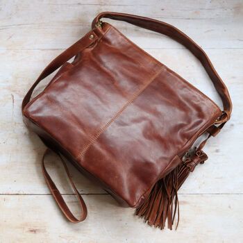 Leather Pocket Hobo Tote With Tassel, 4 of 6