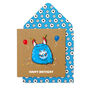 Handmade Happy Birthday Blue Monster Personalised Card, thumbnail 1 of 3