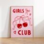 Girls Club Wall Art Print Pink Bows Cherries, thumbnail 1 of 10