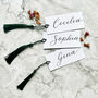 Calligraphy Place Cards With Green Tassels, thumbnail 1 of 3