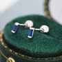 Sterling Silver Extra Tiny Sapphire Blue Baguette Cz Screw Back Earrings, thumbnail 1 of 12