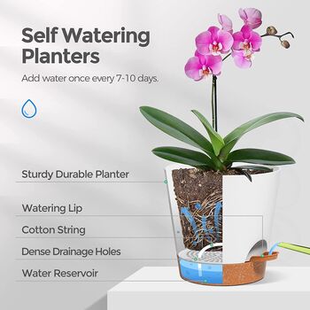 Set Of Three White Self Watering Plants Pots, 4 of 8