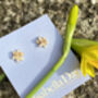 Tiny Daffodil Stud Earrings In Solid Gold, thumbnail 1 of 5