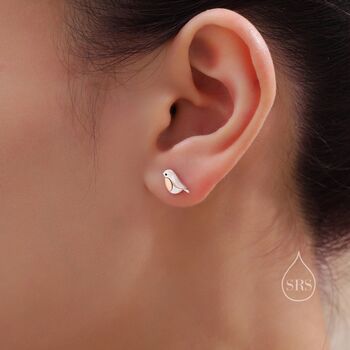 Sterling Silver Cute Robin Bird Stud Earrings, 9 of 12