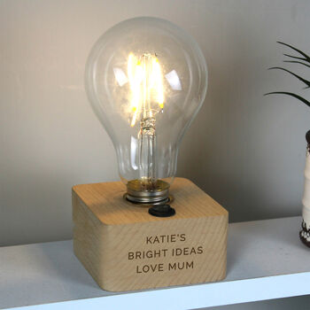 Personalised LED Bulb Wooden Table Lamp, 2 of 5