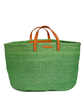 Mint Green And Tan Leather Sisal Shopper, 4 of 4